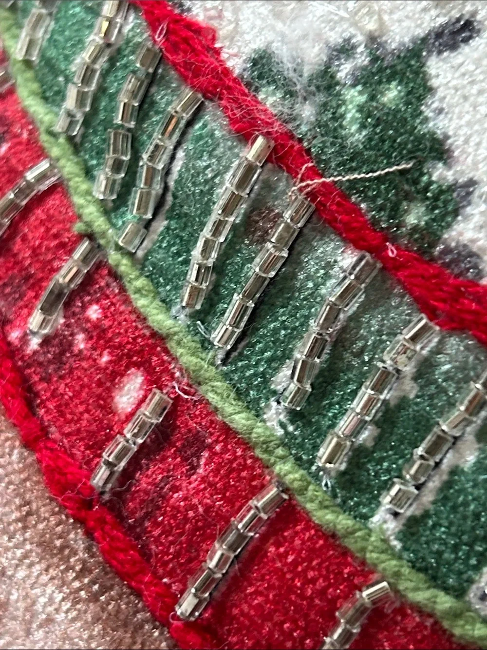 NWT! Vintage Inspired Christmas Holiday Teddy Bear Throw Pillow Beaded Sweater